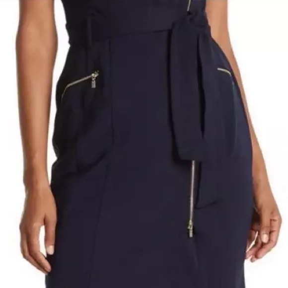 Calvin Klein Sheath Moto Dress Full Zip with Belt Dark Navy Sleveles - Picture 4 of 8